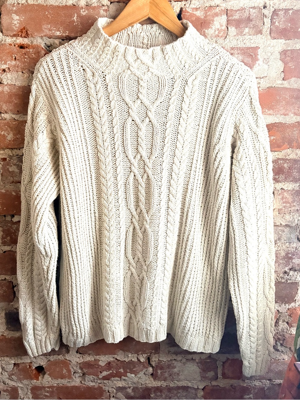 Vintage Talbots Natural Fibers Mockneck Fisherman Knit Sweater Ivory